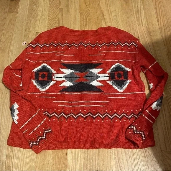 Lauren Ralph Lauren Red Aztec Print Sweater XL White Women’s